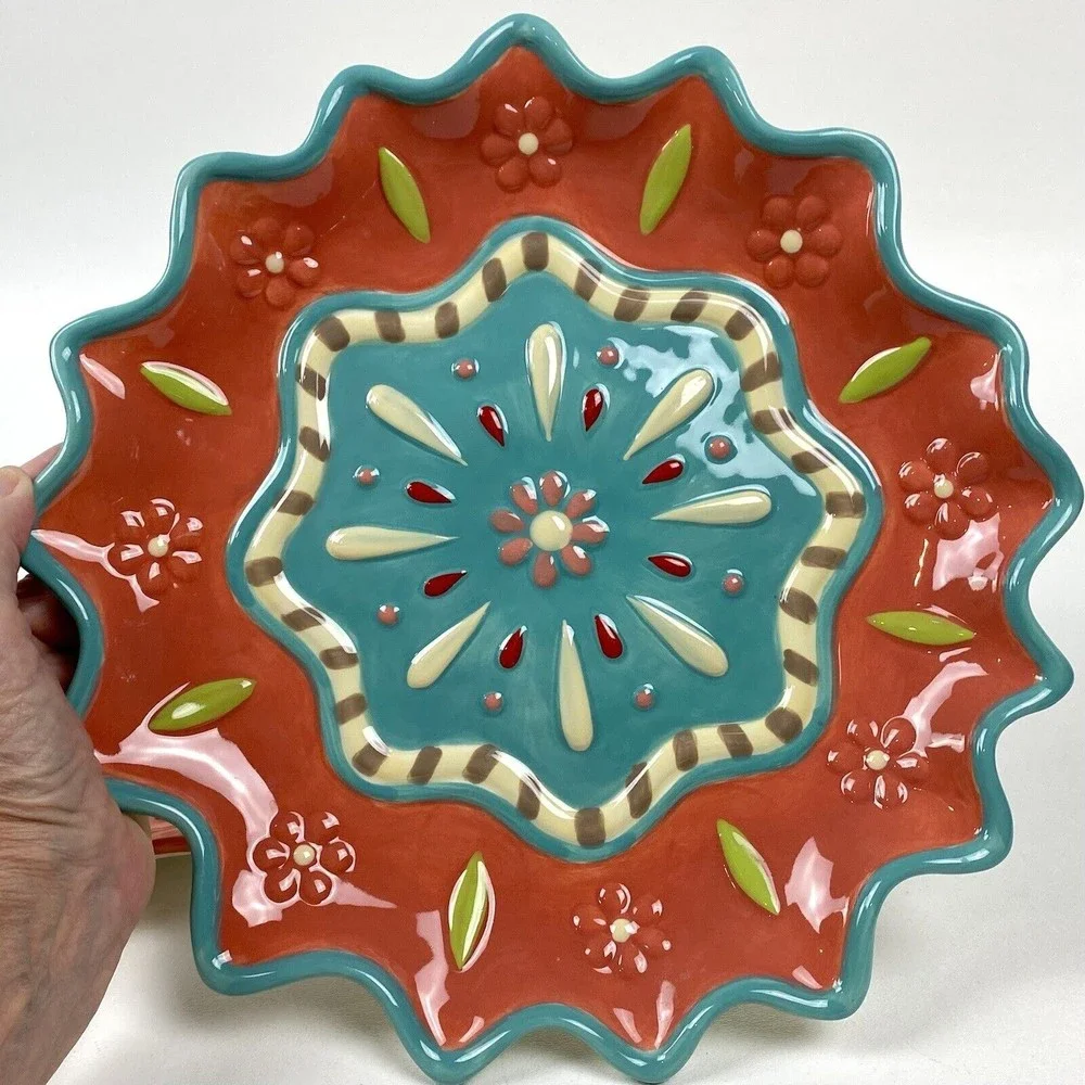 Jackie Decker Certified International Decorative Plates Terra Cotta Mandela S/2